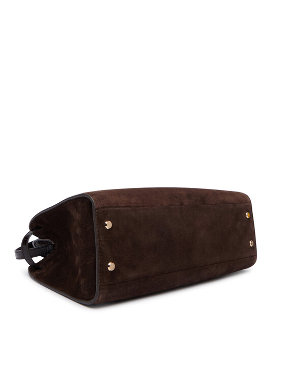 Tory Burch Ročna torba Tory Burch Romy Suede Bauletto 183363 Temno rjava