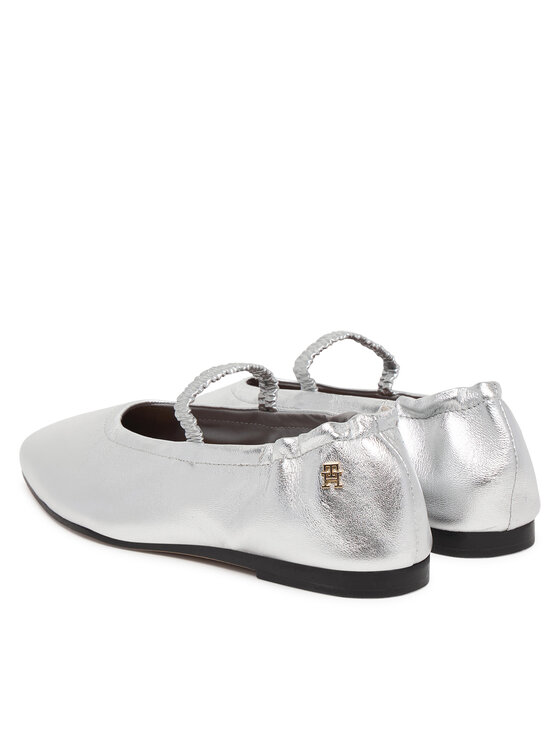 Tommy Hilfiger Balerinos Tommy Hilfiger Silver Lth Ellastic Ballerina FW0FW09466 Sidabrinė