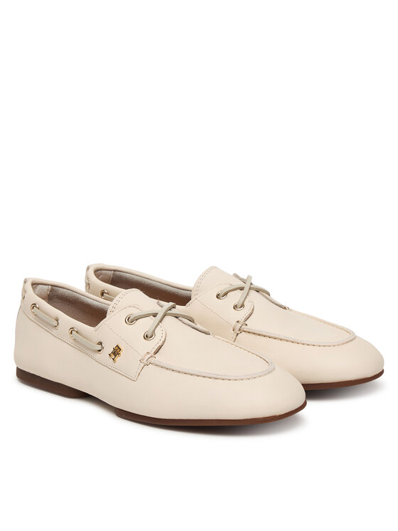 Tommy Hilfiger Scarpe basse Tommy Hilfiger Th Sleek Leather Boat Shoe FW0FW09148 Écru