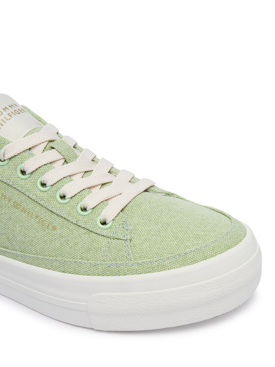 Tommy Hilfiger Superge Tommy Hilfiger Washed Canvas Platform Trainers FW0FW09172 Zelena