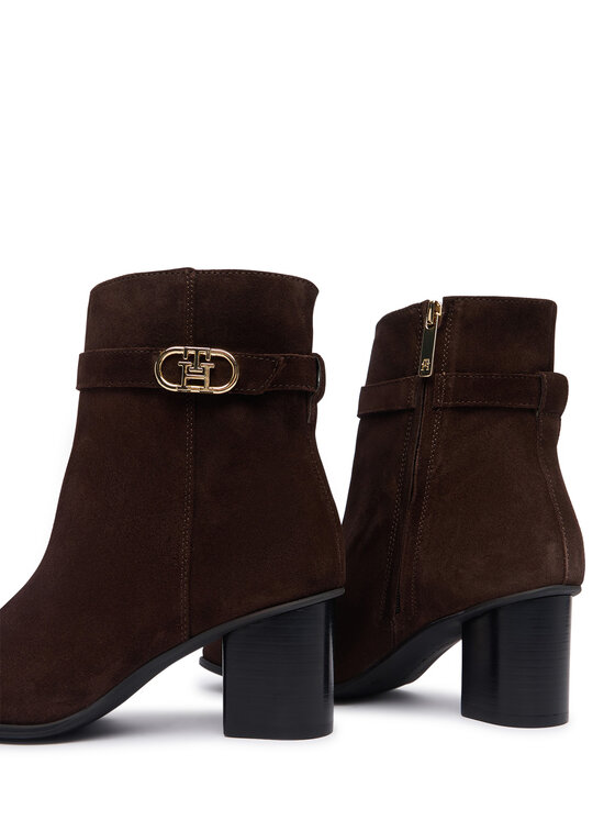 Tommy Hilfiger Μποτάκια Tommy Hilfiger Th Strap Suede Block Heel Boot FW0FW09521 Σκούρο καφέ