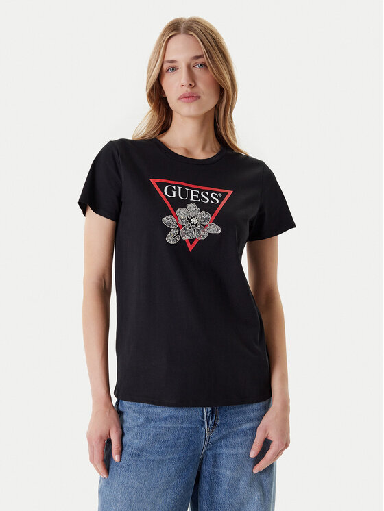 Guess Guess Футболка W5YI38 I3Z14 Чорний Regular Fit
