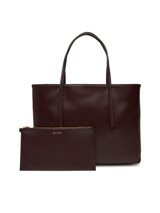 Calvin Klein Дамска чанта Calvin Klein Emblem Aop Small Tote LV04F3267G Бордо