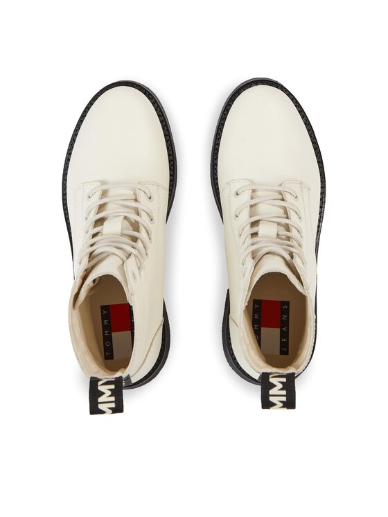Tommy Jeans Puszābaki Tommy Jeans Tjw Lace Up Flat Boot EN0EN02310 Écru