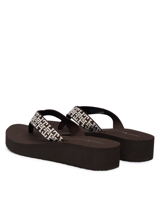 Tommy Hilfiger Japonke Tommy Hilfiger Mono Wedge Summer Sandal FW0FW09696 Rjava