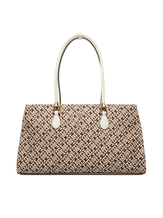 Tommy Hilfiger Ročna torba Tommy Hilfiger Th Grace Satchel Jacquard AW0AW18754 Rjava