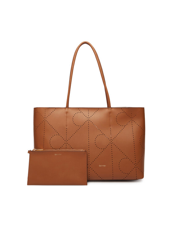 Calvin Klein Ročna torba Calvin Klein Emblem Aop Perfor Lthr Tote LV04F3359G Rjava