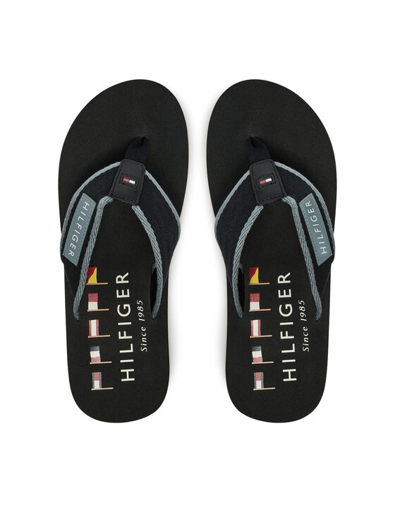 Tommy Hilfiger Čības uz pirksta Tommy Hilfiger Patch Hilfiger Beach Sandal FM0FM05435 Melns