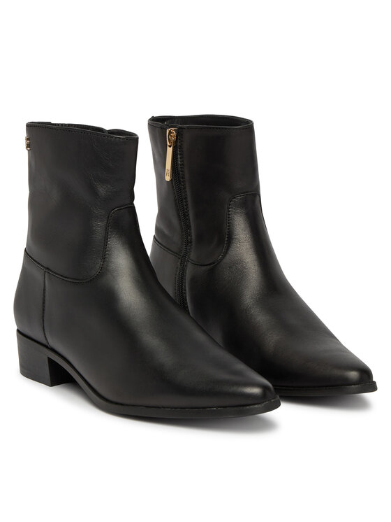 Tommy Hilfiger Botki Tommy Hilfiger Leather Ankle Boot W Zip FW0FW09921 Czarny