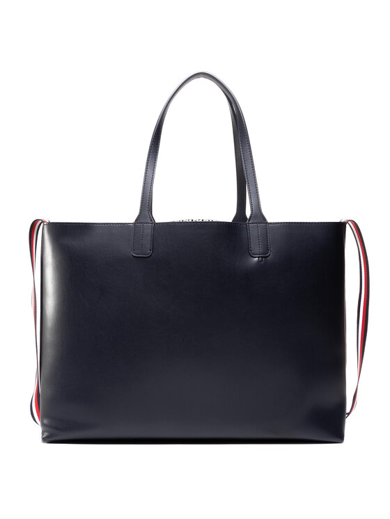 Tommy Hilfiger Ročna torba Tommy Hilfiger Iconic Tommy Tote Signature AW0AW08607 Mornarsko modra