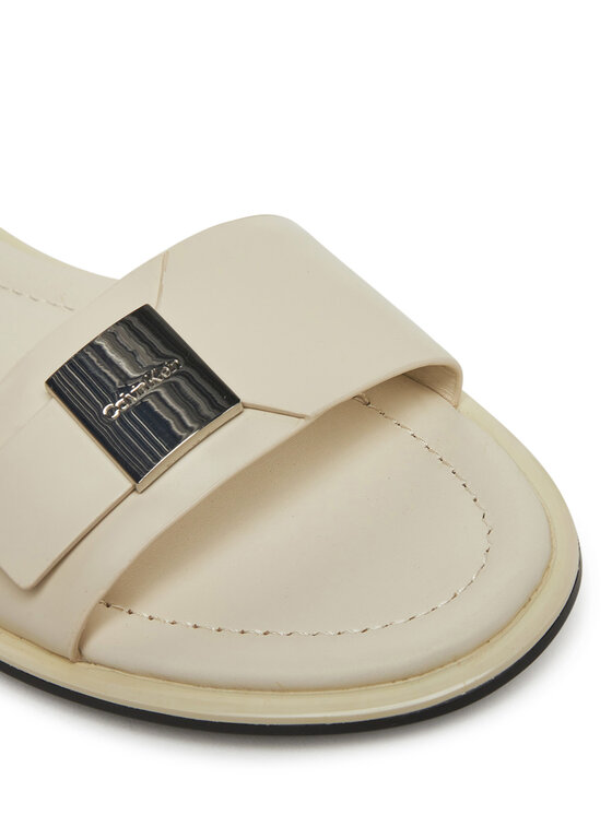Calvin Klein Sandały Calvin Klein Flat Sandal W/Ck Hw - Lth HW0HW02367 Écru