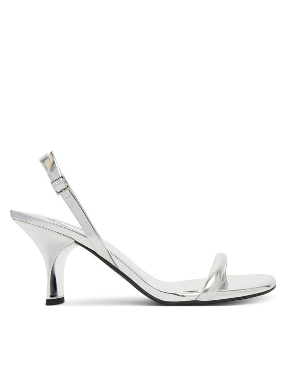 Calvin Klein Sandały Calvin Klein Sculpt Kitt Heel Strappy Lth Met HW0HW02709 Srebrny