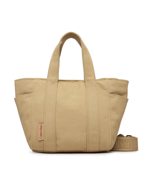 Calvin Klein Borsetta Calvin Klein Webbing Strap Canvas Small Tote LV04F3384G Beige