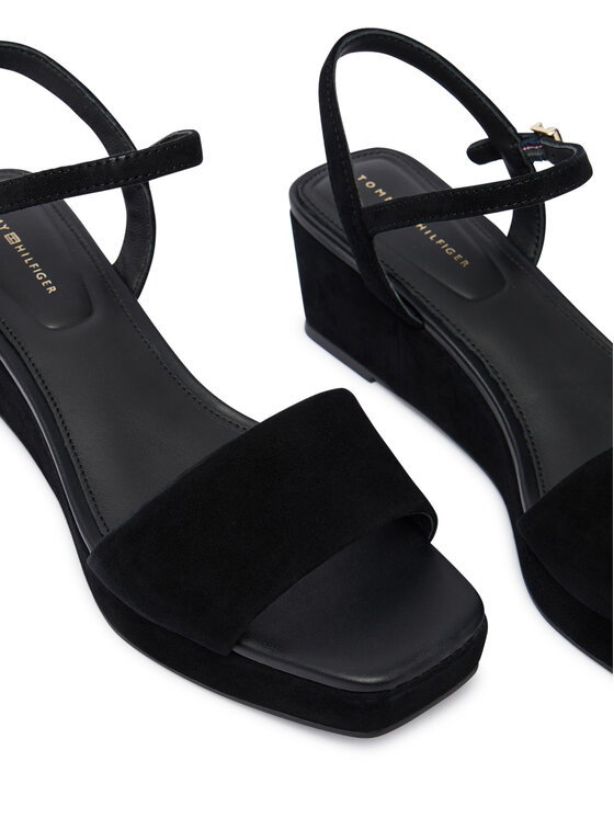 Tommy Hilfiger Sandali Tommy Hilfiger Suede Wrapped Mid Wedge FW0FW09235 Črna
