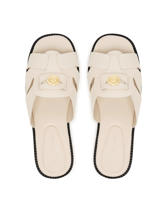 Tommy Hilfiger Šľapky Tommy Hilfiger Leather Crest Square Toe Sandals FW0FW09126 Krémová