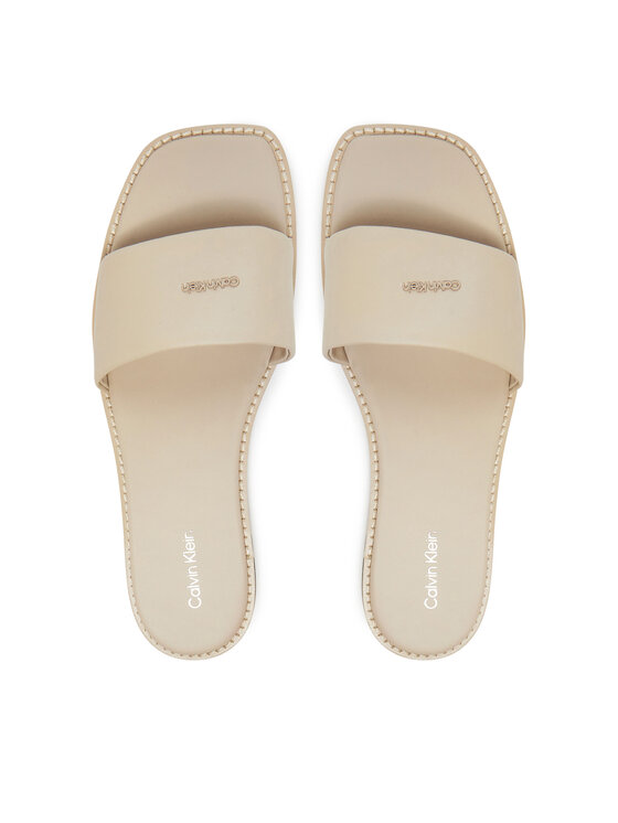 Calvin Klein Natikači Calvin Klein Flat Sandal Square Hf Lth HW0HW02652 Bež