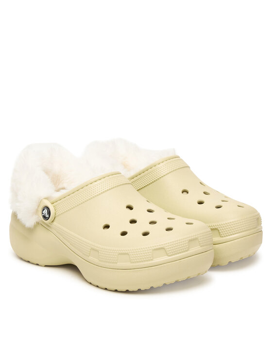 Crocs Шльопанці Crocs Classic Platform Fuzz Lined Clog 212854 Бежевий