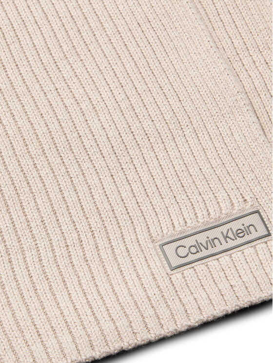 Calvin Klein Šál Calvin Klein Patch Chunky Rib Cotton Scarf LV04D8055G Béžová