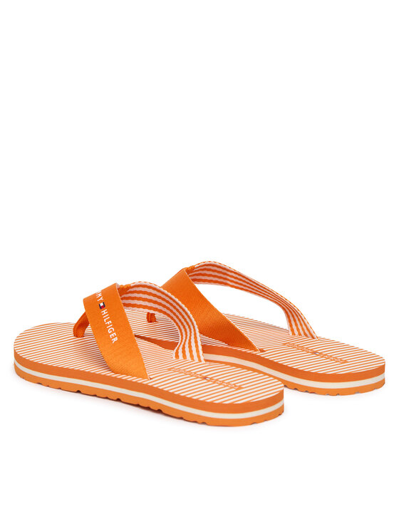 Tommy Hilfiger Šlepetės per pirštą Tommy Hilfiger Th Ithaca Stripe Summer Sandal FW0FW09192 Oranžinė