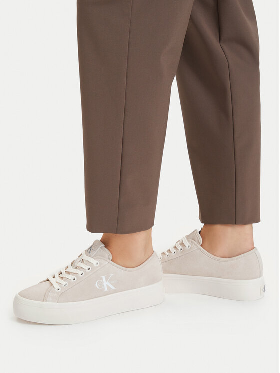 Calvin Klein Sneakersy Calvin Klein Vulc Flatf Laceup Suede HW0HW03088 Beżowy