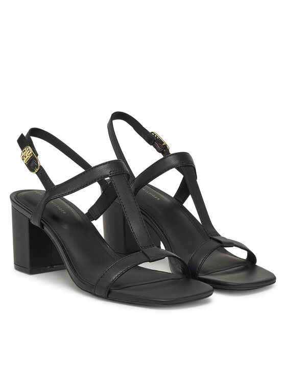 Tommy Hilfiger Szandál Tommy Hilfiger Leather Block Heel Sandal FW0FW08532 Fekete