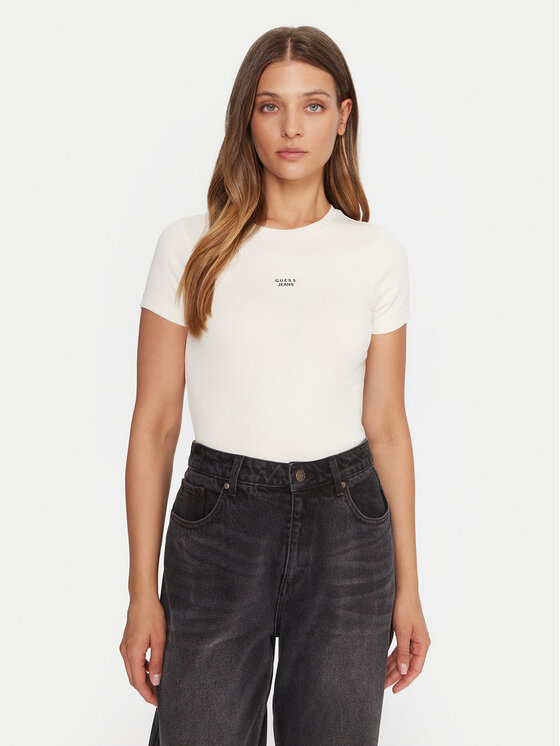 Guess Jeans Guess Jeans Camiseta W5BP45 KA0H1 Beis Slim Fit