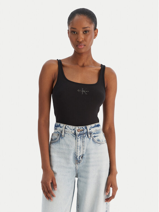 Calvin Klein Jeans Calvin Klein Jeans Top Monologo Scoop Nk Rib LV047A804G Negro Slim Fit