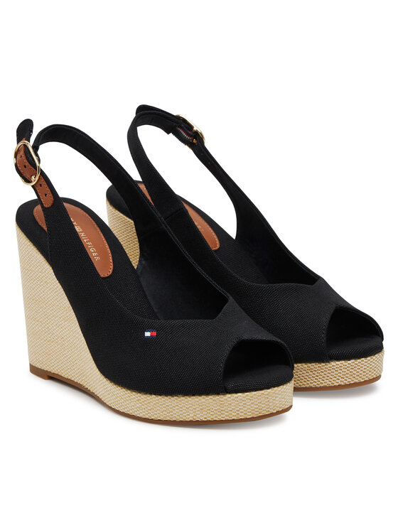 Tommy Hilfiger Espadrile Tommy Hilfiger Flag High Wedge Espad Slingback FW0FW08597 Črna