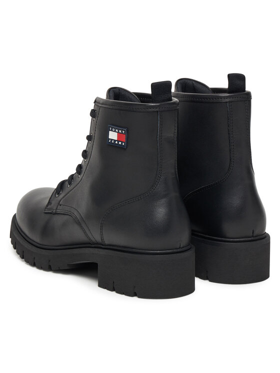Tommy Jeans Туристически oбувки Tommy Jeans Tjw Lace Up Leather Boot EN0EN02824 Черен