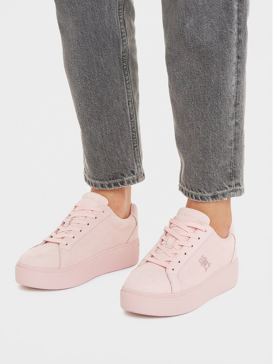 Tommy Hilfiger Sneakersy Tommy Hilfiger Platform Court Sneaker Nubuck FW0FW07912 Różowy