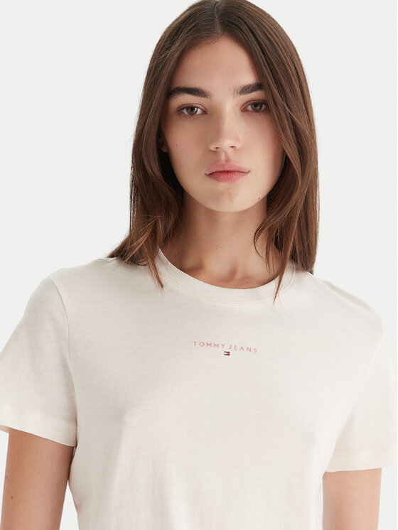 Tommy Jeans Tommy Jeans Camiseta Linear DW0DW21964 Écru Regular Fit