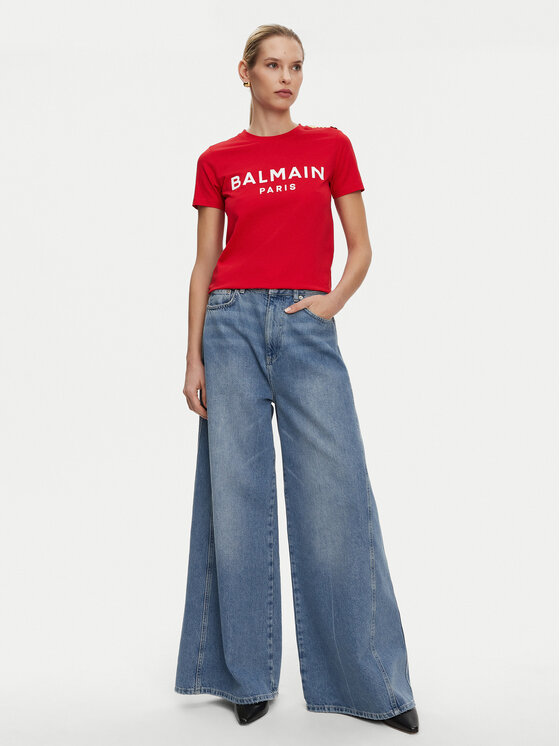 Balmain Balmain Majica BF1EF005BB02 Rdeča Regular Fit