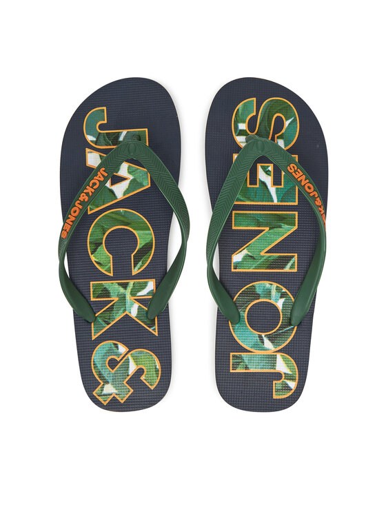 Jack & Jones Čības uz pirksta Jack & Jones Jfwlogo Palm Print Flip Flop Ln 12230642 Tumši zils