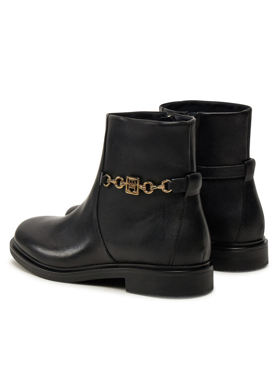 Tommy Hilfiger Škornji Tommy Hilfiger Th Chain Leather Low Bootie FW0FW08251 Črna
