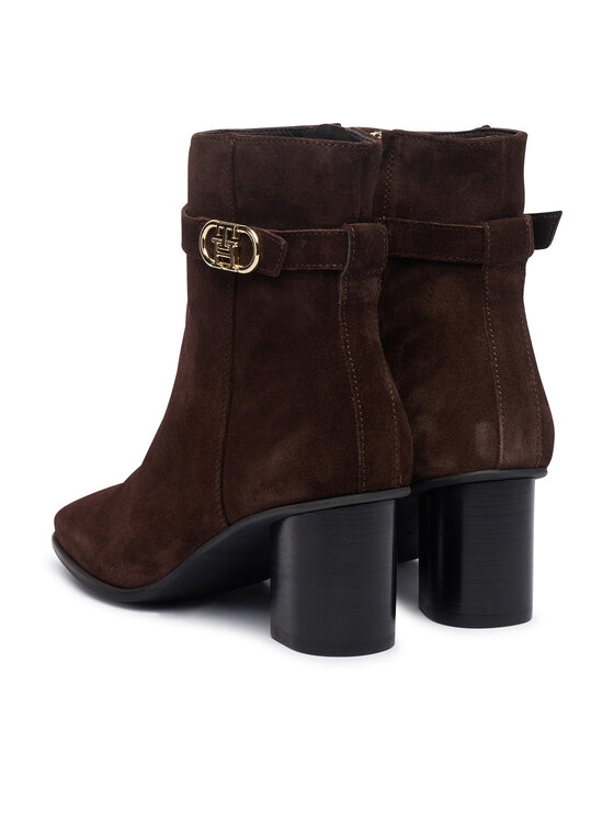 Tommy Hilfiger Μποτάκια Tommy Hilfiger Th Strap Suede Block Heel Boot FW0FW09521 Σκούρο καφέ