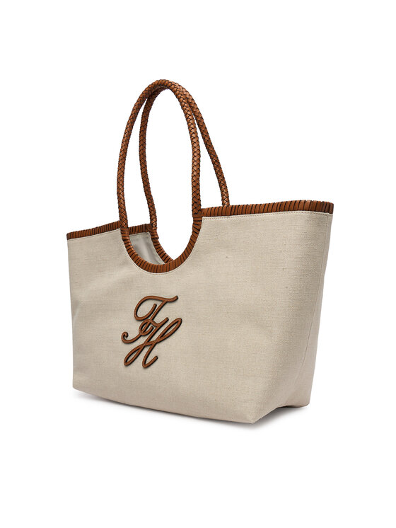 Tommy Hilfiger Дамска чанта Tommy Hilfiger Th Elev Summ Maxi Tote Canvas AW0AW18629 Бежов