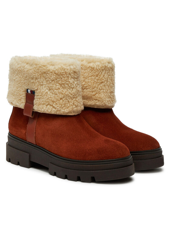 Tommy Hilfiger Botines Tommy Hilfiger Faux Fur Suede Roll-Down Boot FW0FW08158 Marrón