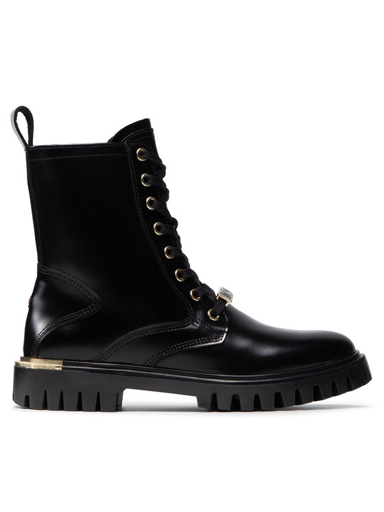 Tommy Hilfiger Bakancs Tommy Hilfiger Polished Leather Lace Up Boot FW0FW06008 Fekete