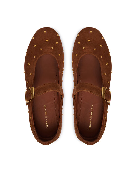 Tommy Hilfiger Ballerine Tommy Hilfiger Th Buckle Suede Stud Ballerina FW0FW09666 Marrone