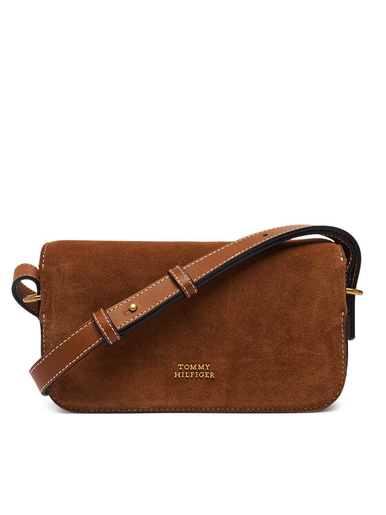 Tommy Hilfiger Torbica Tommy Hilfiger Script Leather Crossover Suede AW0AW19326 Smeđa