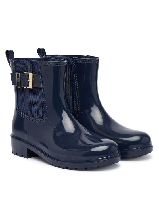 Tommy Hilfiger Kalosze Tommy Hilfiger Th Buckle Glossy Ankle Rain Boot FW0FW09543 Granatowy