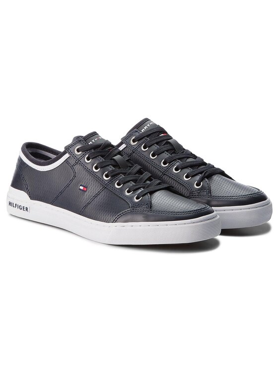 Tommy Hilfiger Laisvalaikio batai Tommy Hilfiger Core Corporate Leather Sneaker FM0FM01497 Tamsiai mėlyna