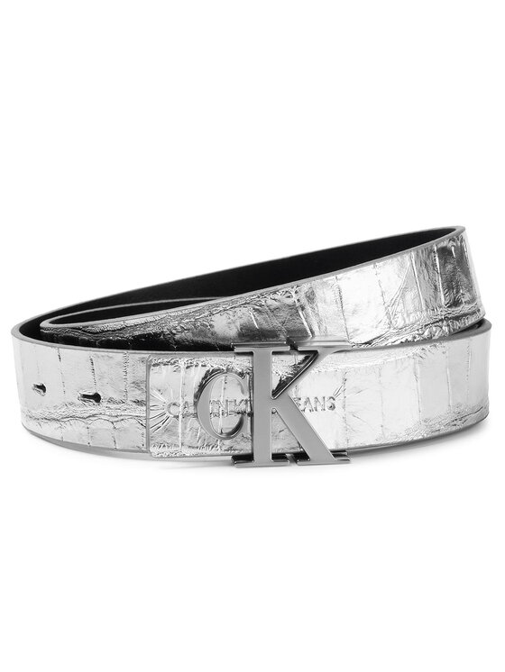 Calvin Klein Jeans Cinturón para mujer Calvin Klein Jeans J Skinny Monogram 3Cm C K60K606637 Plata