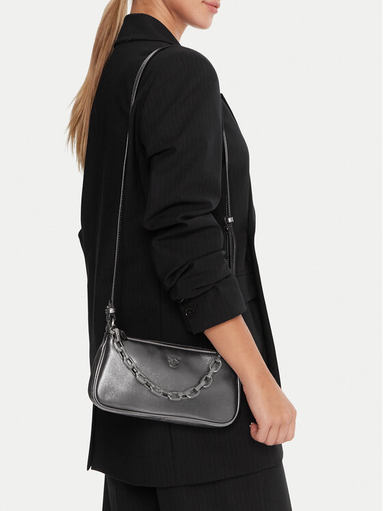 PINKO Kabelka PINKO Half Moon Baguette Mini AI 25-26 PLTT 105069 A2O9 Stříbrná