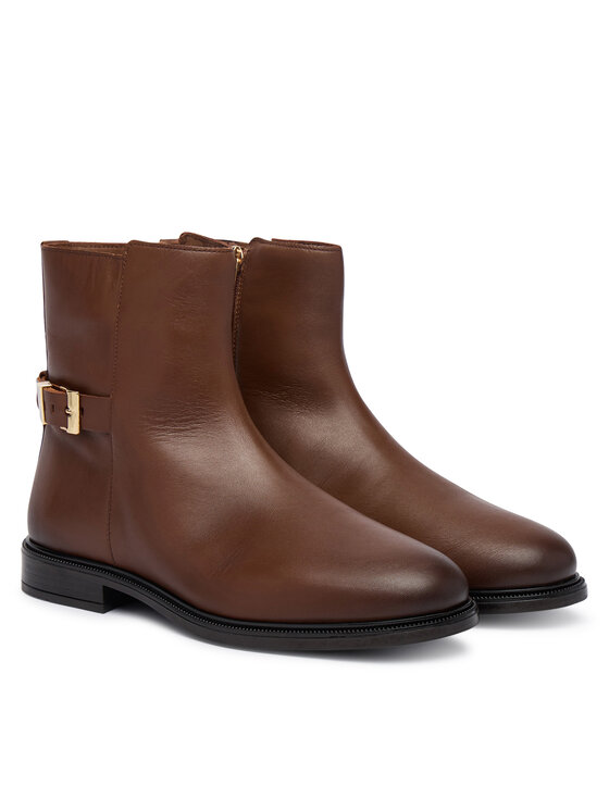Tommy Hilfiger Īsie zābaki Tommy Hilfiger Th Buckle Leather Ankle Boot FW0FW09486 Brūns