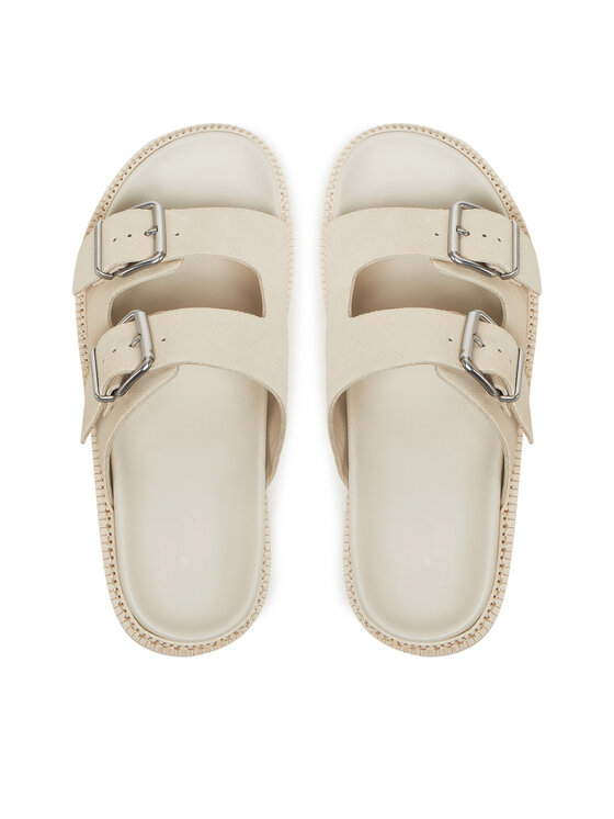 Tommy Jeans Klapki Tommy Jeans Double Strap Sandal Suede EN0EN02797 Écru