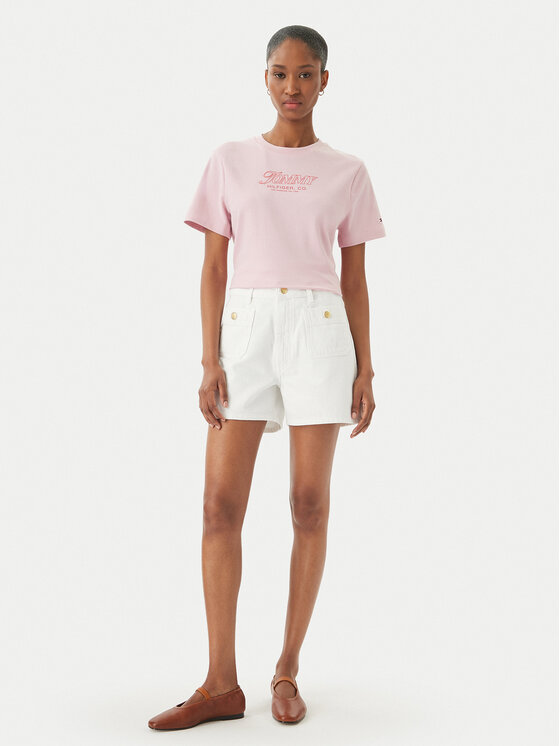 Tommy Hilfiger Tommy Hilfiger Camiseta Logo Interlock WW0WW48707 Rosa claro Regular Fit