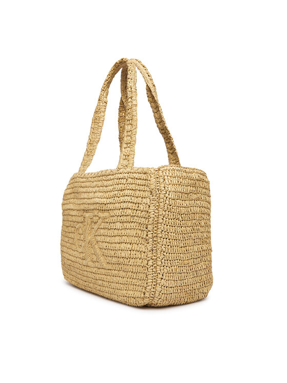 Calvin Klein Geantă Calvin Klein Bold Ck Raffia Medium Tote LV04F3447G Bej