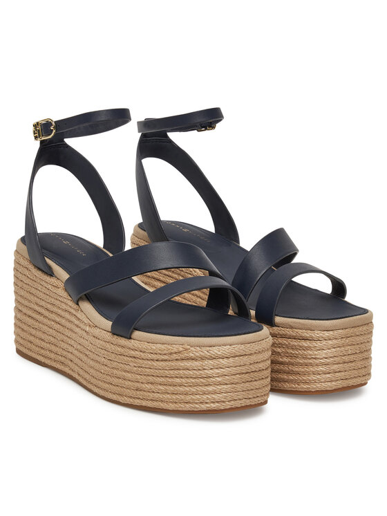 Tommy Hilfiger Espadrilės Tommy Hilfiger Ankle Strap Leather Platform FW0FW08497 Tamsiai mėlyna