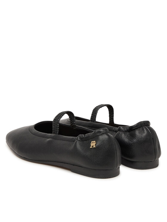 Tommy Hilfiger Μπαλαρίνες Tommy Hilfiger Soft Leather Ellastic Ballerina FW0FW09245 Μαύρο